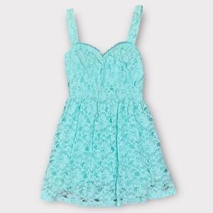 Hollister Floral Lace Sleeveless Mini Dress 2000s era Turquoise Blue size Small